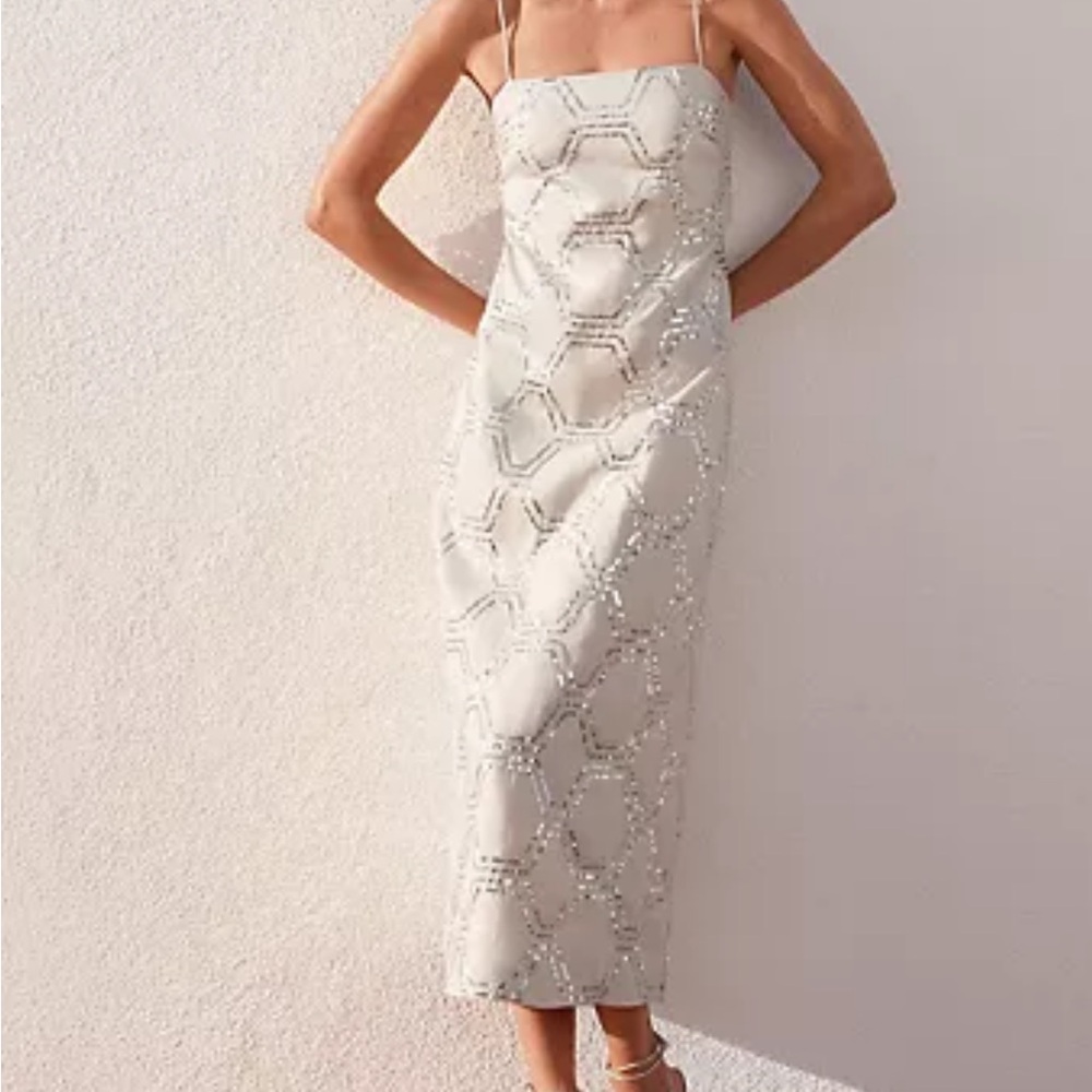 Ann Taylor Cream Sequin Sheath Midi Dress